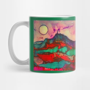 Abstract landscape painting with moon and mountains in alcohol inks Mug